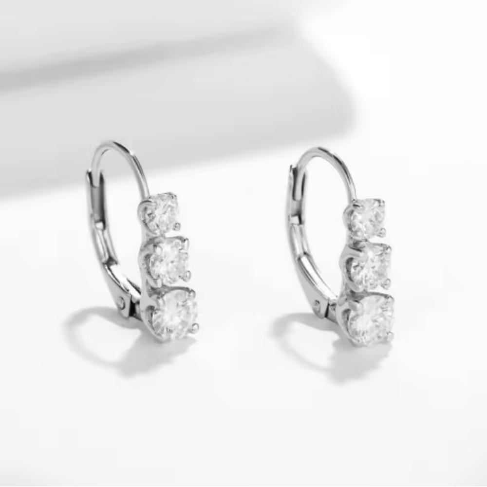 Three Stone Diamond Hoop Earrings