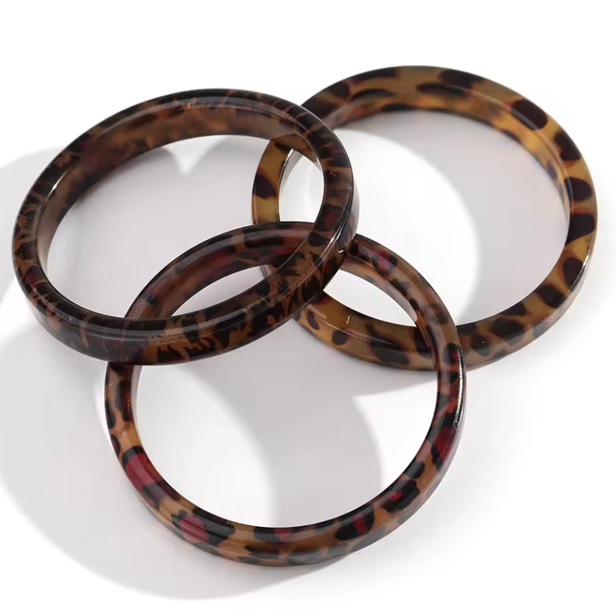 Vintage Leopard Round Resin Bangle Bracelets